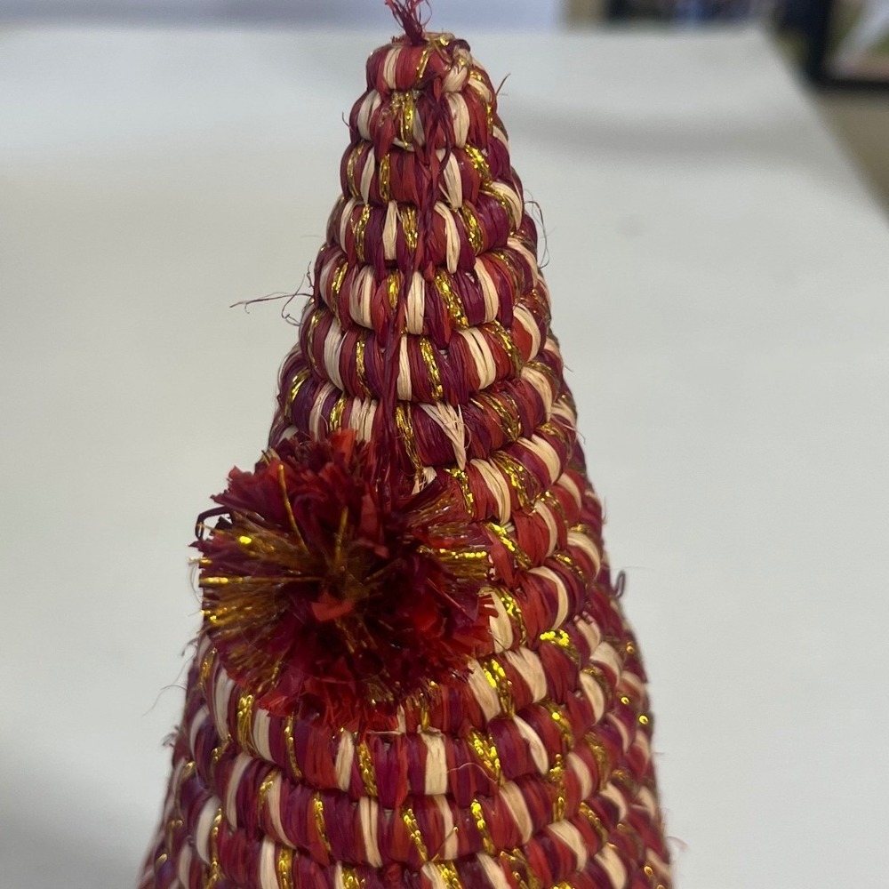 Threshold Raffia Tree Red Cream Gold Metallic Handcrafted Rwanda 9.5in - Picture 6 of 7